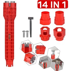 Resim 14-in-1 Lavabo Anahtarı, Çift Başlı Açılmış Vana Soketi, Ayarlanabilir Musluk ve Su Borusu Anahtarı, Dayanıklı Çelik Yapı, Banyo ve Mutfak Lavaboları için Tesisat Aracı, Banyo Kurulum Aracı | Modern Musluk Anahtarı | Dayanıklı Çelik Yapı, Lavabo Kurulum Aracı 