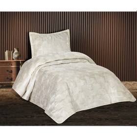 Resim Goldroom Home Ranya Kadife Nakışlı Tek Kişilik Yatak Örtüsü Krem 