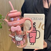 Resim 1 Adet Sanrio Resmi Hello Kitty İçinde Pipetli Su Matarası - Sevimli Hello Kitty Yüzü, Sızdırmaz BPA'siz Büyük Kapasiteli Spor Şişesi, Pembe & Siyah Tasarım Okul, Ofis, Seyahat, Spor Salonu için - Sanrio Koleksiyonluk Hediye, Eğlenceli Karakter Tasarımı, Sağlam Tutma Kulpu 