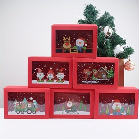 Resim 6 Paket Noel Hediye Kutuları, Kırmızı Karton, Çizgi Film Ren Geyiği ve Noel Ağacı Tasarımı, Şeffaf Pencere, Pişirme Şeker Kurabiye Kutuları, Tatil Partisi İkramlık Ambalajı, Ev ve Mutfak Malzemeleri 
