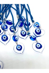 Resim Azrua Kalp Şekilli Cam Araba Süsü, Araba Nazarlık ve Mor İpli Anahtarlık Seti 