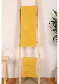 Resim 2 Parça Banyo Havlu Takımı %100 Pamuklu Çubuk Desen Sarı Renkli 