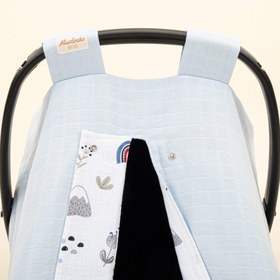 Resim Puset Örtüsü - Çift Taraflı - Mavi Muslin - Mavi Kedi 