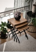 Resim TOPRAK E-TİCARET Zigon Sehpa 3lü Altıgen Set Sepet Sehpa Atlantik Çam Orta Sehpa Metal Sepet 