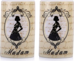 Resim 2 Adet Seramik Diş Fırçalık Madam Desenli 7x7x11cm Banyo Seti Çok Renkli 