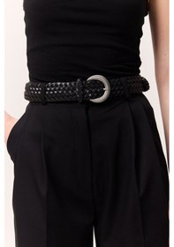 Resim Manuka Örgü Deri Tokalı Kemer Siyah Siyah 