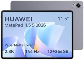 Resim HUAWEI MatePad 11.5 S 2026 Yeni Tablet, 2.8K 144 Hz Ultra Net PaperMatte Ekran, 12 GB RAM + 256 GB Depolama, 8800 mAh Batarya, 40 W SuperCharge, Wi-Fi 6+, Bluetooth 5.2, HUAWEI Notes, GoPaint, Gri 