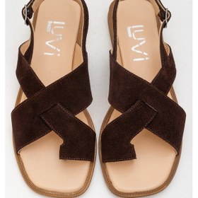 Resim Luvishoes Luvi Shoes Louna Kahverengi Süet Hakiki Deri Parmak Arası Kadın Sandalet Kahverengi 