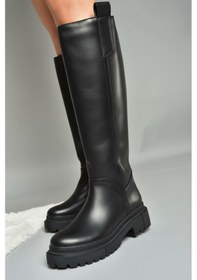 Resim Fox Shoes V973222209 Siyah Cilt Kalın Tabanlı Kadın Binici Çizmesi Siyah Mat 