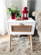 Resim MBK AHŞAP Yatak Başucu Komodin Retro Komodin Modeli Kapaklı Komidin Kapaklı Mat Beyaz 