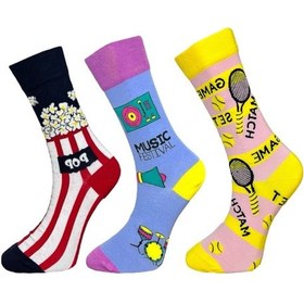Resim Me-vo 3'lü Unısex Popcorn, Müzik Festivali Ve Tenis Temalı Esnek Nem Alabilen Pamuklu Spor Soket Çoraplar Çok Renkli 