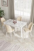 Resim Canisa Concept Ada Serisi 80x130 Sabit Mutfak Masası Takımı Beyaz Mermer Masa 4 Sandalye 