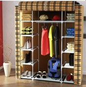 Resim Dzgn Home Çift Yandan Raflı Plastik Bez Dolap Gardırop-ekose Ekose Desen 