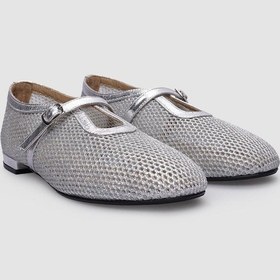 Resim %100 Hakiki Deri Gri Fileli Toka Detaylı Kadın Babet-gri Gri 