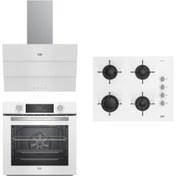 Resim Beko Beyaz Cam 3 Yapraklı Buhar Destekli 3’lü Ankastre Set (BFC430B BOCDT6510EB BDE6053B) 