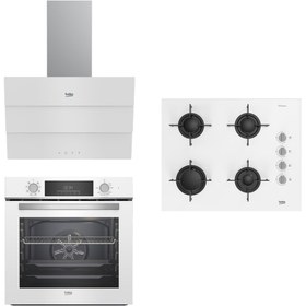 Resim Beko Beyaz Cam 3 Yapraklı Buhar Destekli 3’lü Ankastre Set (BFC430B BOCDT6510EB BDE6053B) 