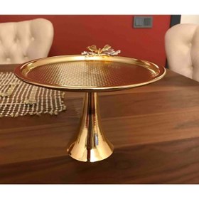 Resim Elzem Gold Kaplama Ayaklı Kek Standı Kelebek Figürlü Sunumluk Lüx 