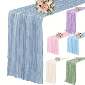 Resim 1 adet Bohem Tarzı Düz Renk Masa Koşusu - Bahar ve Yaz için Şık Büzgülü Polyester Tasarımı, Yemek Masaları, Düğünler, Törenler, Doğum Günleri, Ev ve Yatak Odası Dekoru, Tören Dekoru | Bohem Tarzı | Polyester Kumaş, Masa Süsleri 