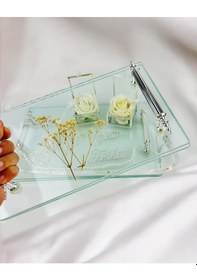 Resim Reflection Gümüş Şeffaf Söz Tepsisi Ve Damat Kahve Tepsisi Krem Krem 
