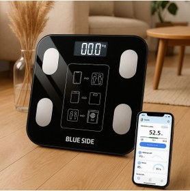 Resim BLUE SİDE DİJİTAL Baskül Yağ Kütle Kas Vücut Kitle Endeksi Ölçer Bluetooth Özellikli Sporcular Ev Tipi Tartı 