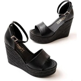Resim Asmi Shoes Kadın Siyah Dolgu Topuklu Ayakkabı Rahat Yüksek Topuklu 11 cm 