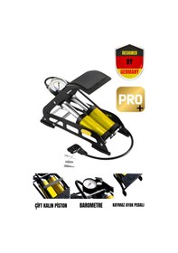 Resim Alman Tasarımı Çift Pistonlu Ayak Pompası Barometreli Kaymaz Pedallı Lastik Şişirme Pompası 