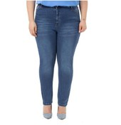 Resim Büyük Beden Yüksek Bel Dar Paça Mavi Denim Pantolon-mavi Mavi 