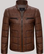 Resim Hakiki Kuzu Derisi Kahverengi Erkek Deri Mont Işlemeli Deri Ceket Kahverengi 