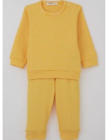 Resim Breeze Erkek Bebek Pijama Takımı Omuzdan Patlı Rib Çizgili 4 Ay-1 Yaş, Sarı 