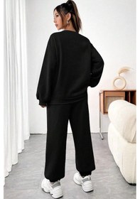 Resim Uyguntarz Unisex Los Angles Baskılı Bisiklet Yaka Sweatshirt - 2'li Eşofman Takımı Siyah 