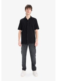 Resim DeFacto Regular Fit Yazlık Pamuklu Kısa Kollu Siyah Gömlek D1902AX25SMBK81 