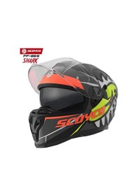 Resim Scoyco FF-869 Shark Güneş Vizörlü Kapalı Kask Kırmızı - Neon Sarı - Siyah 