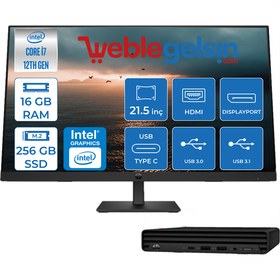 Resim Hp Pro 400 G9 Inte Core i7-12700T 16GB 256GB M.2 SSD Intel® UHD Grafik FreeDos 21.5'' Mini Masaüstü Bilgisayar HM6D378EA05 
