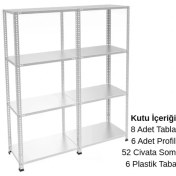 Resim Rafburada 4 Katlı Duble Galvaniz Çelik Raf - Depo, Arşiv, Kiler, Dosya, Market Rafı - 31x93 cm-150 cm-0.70 mm 