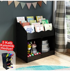 Resim Toby Montessori Ahşap Bebek Çocuk Odası Eğitici Kitaplık Siyah 