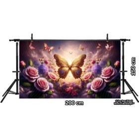 Resim Venspor Göz Alıcı Kelebek ve Çiçek Manzaralı 200x150cm Duvar Örtüsü Arkaplan Fon, Zarif ve Canlı Renkler ile 
