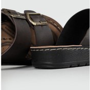 Resim Lugmo Suni Deri Eva Terlik Dikişli Metal Çift Tokalı Erkek Konfort Hafif Kaymaz Taban Kahverengi Kahverengi 