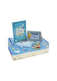 Resim Oğlumun İbadet Seti Namaz Ve Kuran Öğreniyorum Çocuk Seccade Seti Mavi 