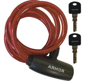 Resim Armor Self Coilik Bisiklet Kilidi Vinily Kaplamalı Örme Çelik Anahtarlı Kırmızı ( 120CM-8MM ) 