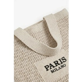 Resim Bahels Kadın Bej Milano Nakış File Örgü Model Plaj, Shopper Tote Çanta 