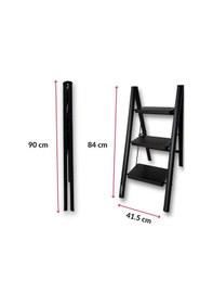 Resim Endokon Katlanır Çelik Şık Merdiven - Siyah 3 Basamaklı - Portatif Ev Ofis Merdiveni 