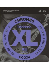 Resim D'addario Ecg24 Xl Chromes Flatwound Elektro Gitar Tel Seti Profesyonel Jazz Light 11-50 Kalınlık, Dengeli Gerilim Ve Vintage Jazz Karakteri 