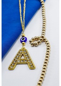 Resim Gold Renkli Parlak Taşlı Yassı Cam Nazar Boncuklu A Harfi Araba D 