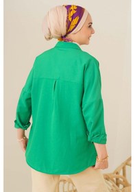 Resim Bigdart 103901 Oversize Basic Tesettür Gömlek - Yeşil 001 