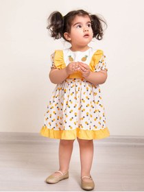 Resim Mika Bebek & Çocuk Ananas Nakışlı Sarı Beyaz Kız Çocuk Yarım Kol Yazlık Elbise 