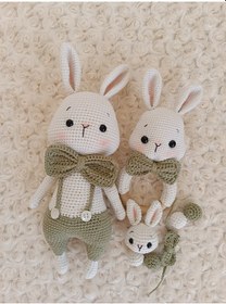 Resim El Yapımı Amigurumi Tavşan Erkek Yeni Doğan Bebek Seti / Kişiye Özel Emzik Zincirine İsim Yazılır / Diş Kaşıyıcı / Hediyelik/ 