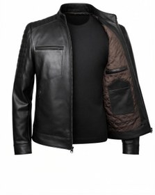 Resim VELZANA Erkek Kuzu Derisi Deri Ceket Kahverengi – Slim Fit, Fermuarlı, Kapitone Omuz Detay 