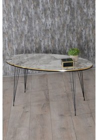 Resim Zigon Sehpa Ve Orta Sehpa Elip Set Siyah Tel Ayak Çift Altın Efes 