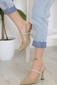 Resim Podyum Stiletto Arkası Açık Bilekten Taş Detaylı 7 Cm Topuklu Klasik Kadın Ayakkabı 