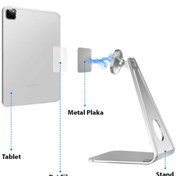 Resim Ally Metal Masa Üstü Standlı Mıknatıslı Tablet Telefon Tutucu-gri 